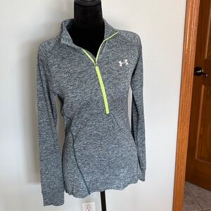 Under Armour Women's Heathered Gray and Neon Green Quarter-Zip Sweatshirt